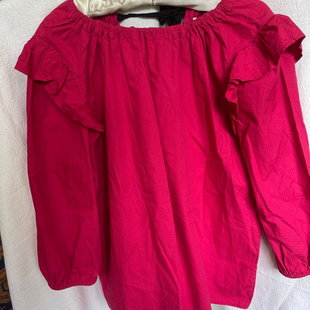 LOFT Pink Puff Sleeve Ruffled Blouse